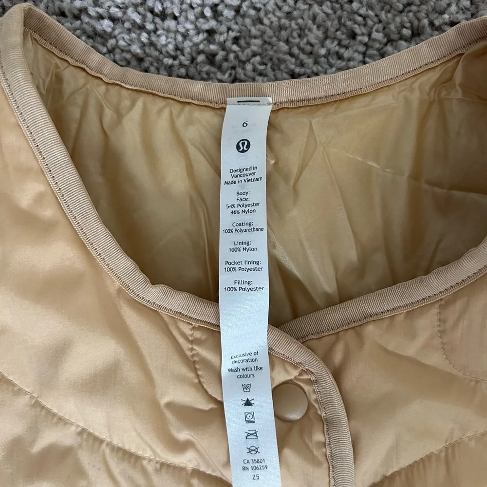 Lululemon Insulated Quilted Long Bomber- Heather Pecan Tan - Picture 4 of 11